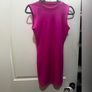 S small Sleeveless hot Pink Dress tank midi tshirt bodycon stretch day dress